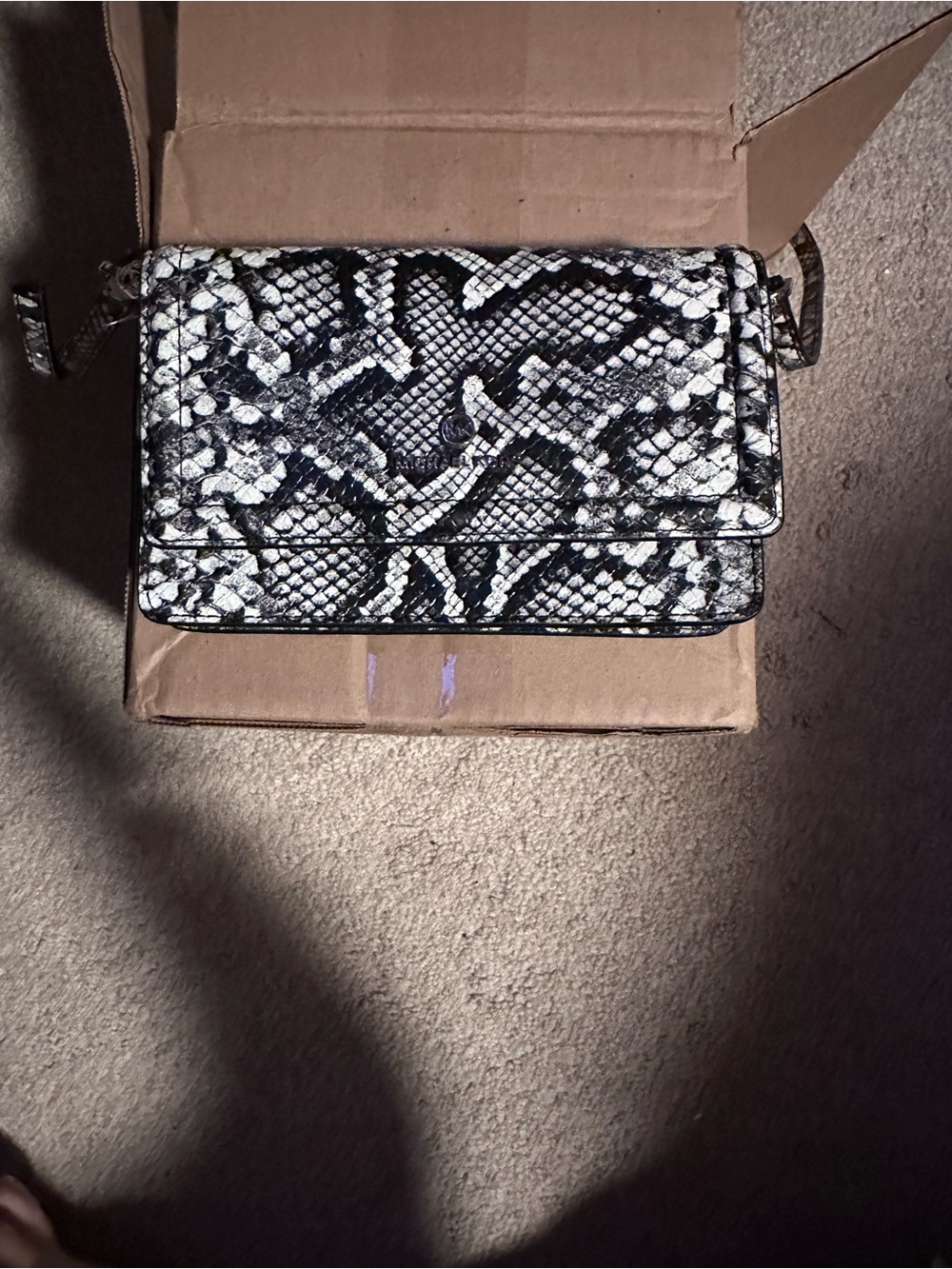 MICHAEL Michael Kors Black and White Snake-Print Crossbody Wallet